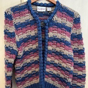 Vintage Shapely Knits Novelty Striped Cardigan‎ Heavy Knit Sweater Womens Small